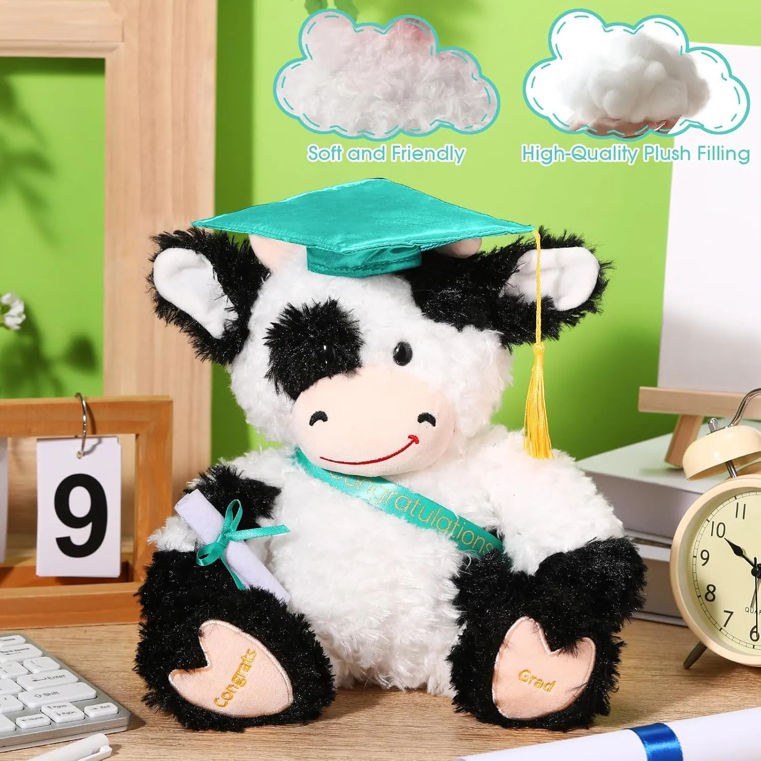 Hat, Diploma and somewhat animate juice stir dapple Sash, Graduation Gift Decoration for Friend Relatives Party(Green) Chalyna 10 Inch Graduation Season Cow Plush Stuffed Animal Cow with 