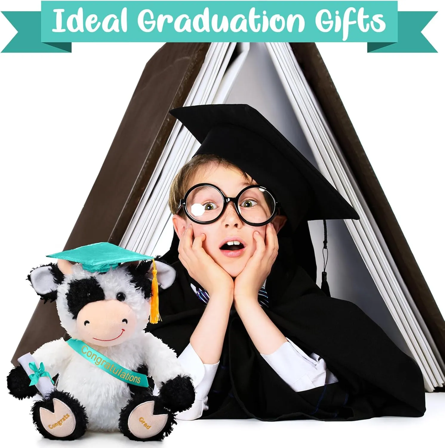 Hat, Diploma and somewhat animate juice stir dapple Sash, Graduation Gift Decoration for Friend Relatives Party(Green) Chalyna 10 Inch Graduation Season Cow Plush Stuffed Animal Cow with 