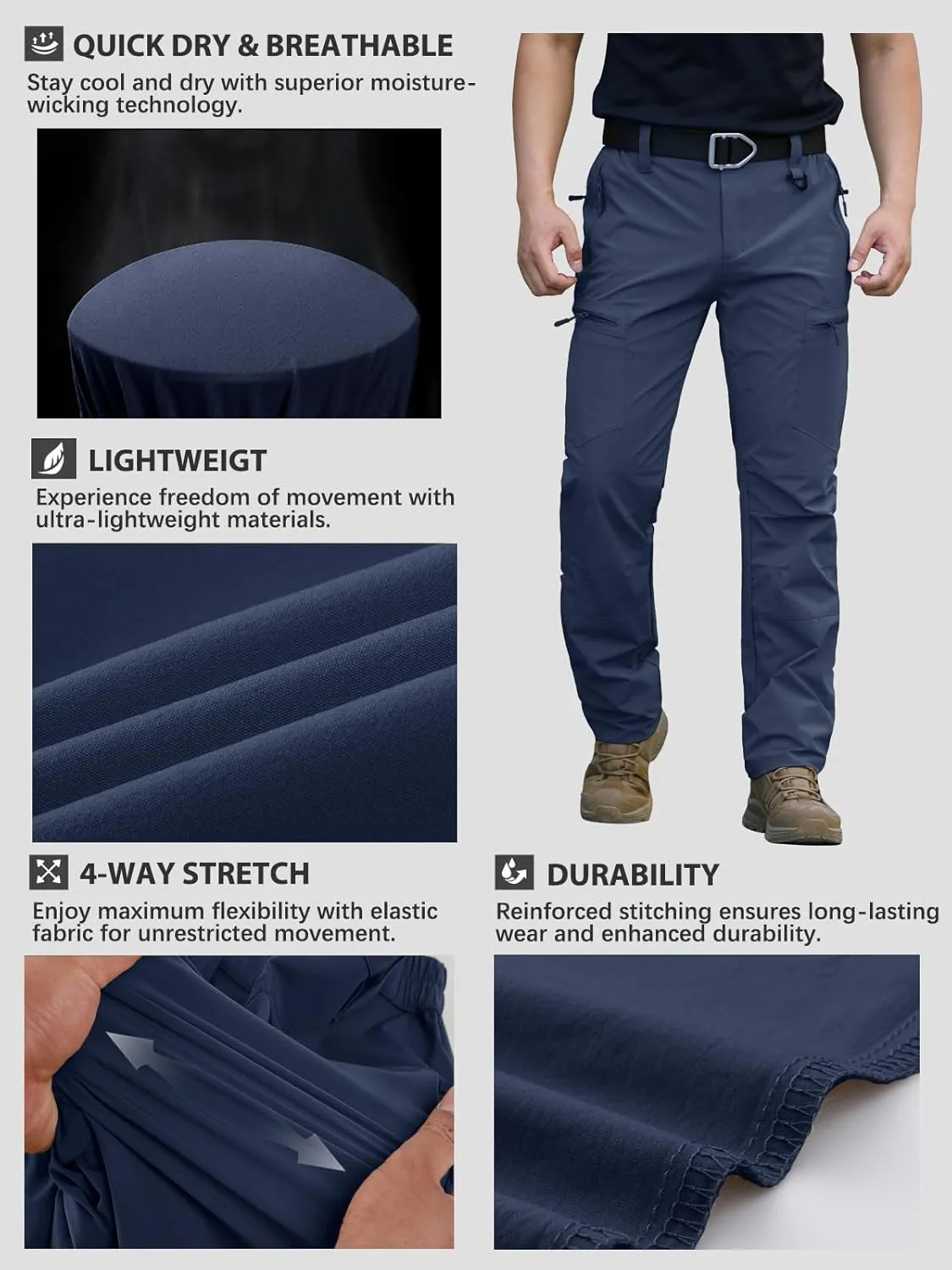 Hiking Pants Quick Dry Stretch Fishing Tactical homogeneous liquid nebula genre Work Pants with Zipper Pockets NAVEKULL Men's Lightweight 