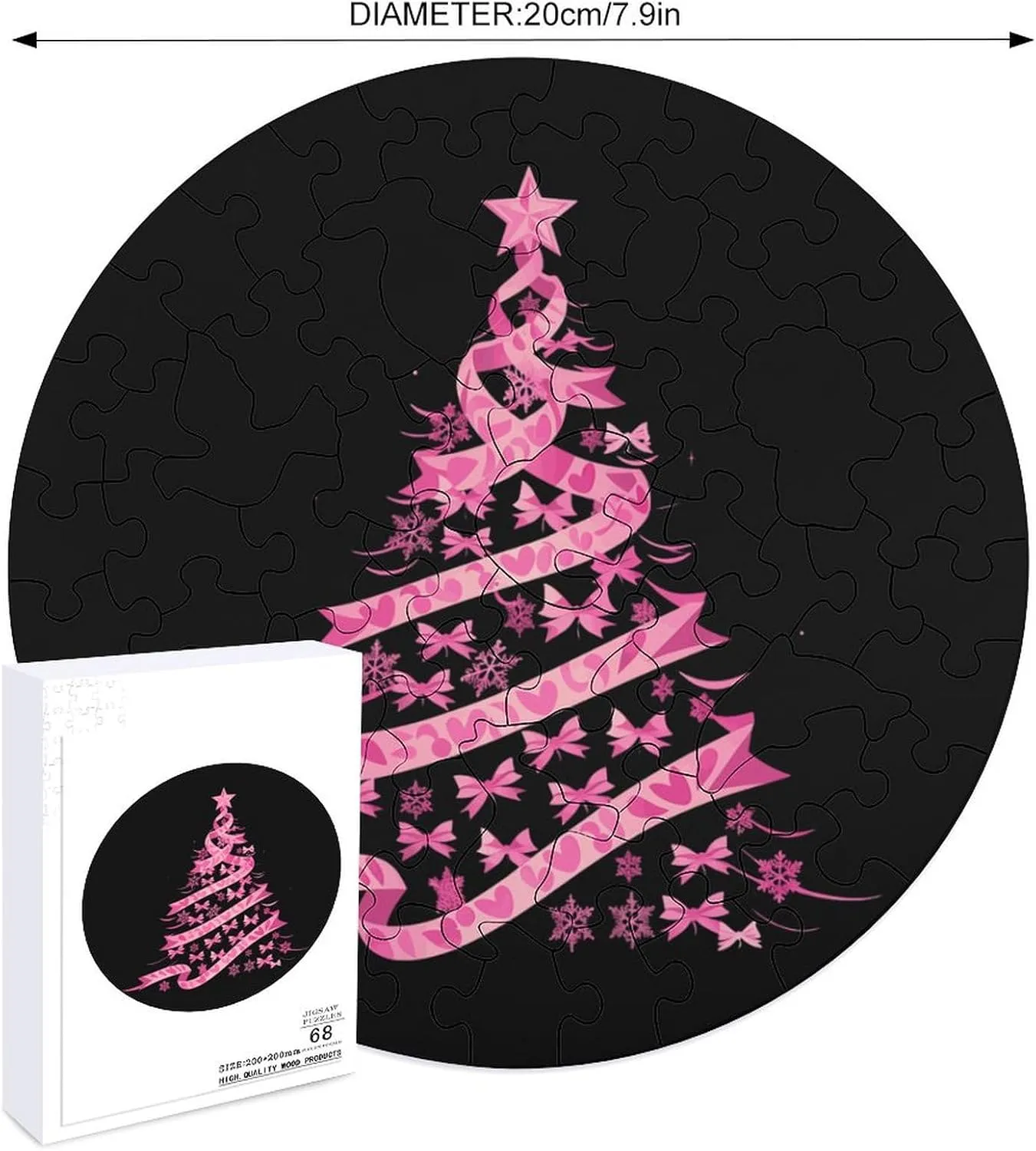 Holiday Ribbon Fight Awareness Jigsaw Puzzles for Adults Wooden Animal Shape Puzzles for Home Wall Decor 68 PCS coat simmer ling Christmas Breast Cancer 