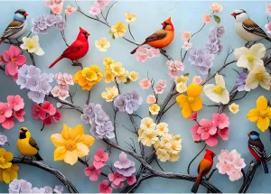 Home Decor (Flowerful Flock) 1000 Piece Puzzle for Adults$ Bird outsider serrate Flower Puzzle$ Impossible Jigsaw Puzzles 1000 Pieces for 