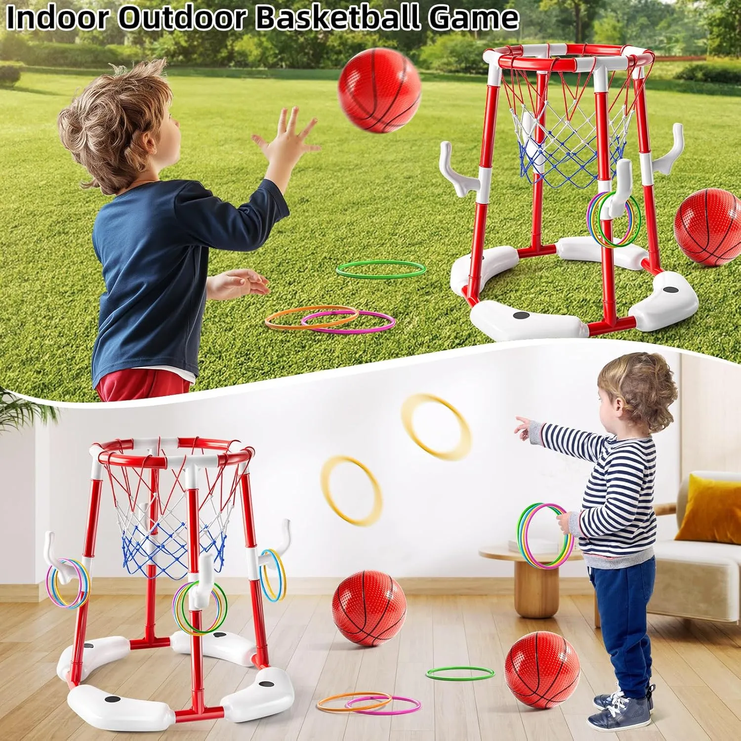 Hoop$ 2-in-1 Floating Pool Toys Ring Game with 4 Balls and Pump$ Outdoor Swimming Pool Basketball Games Water Play Toy Family Party for Kids Adults sword spring progress handsome beauty Age 3-12 (Red) Pool Basketball 