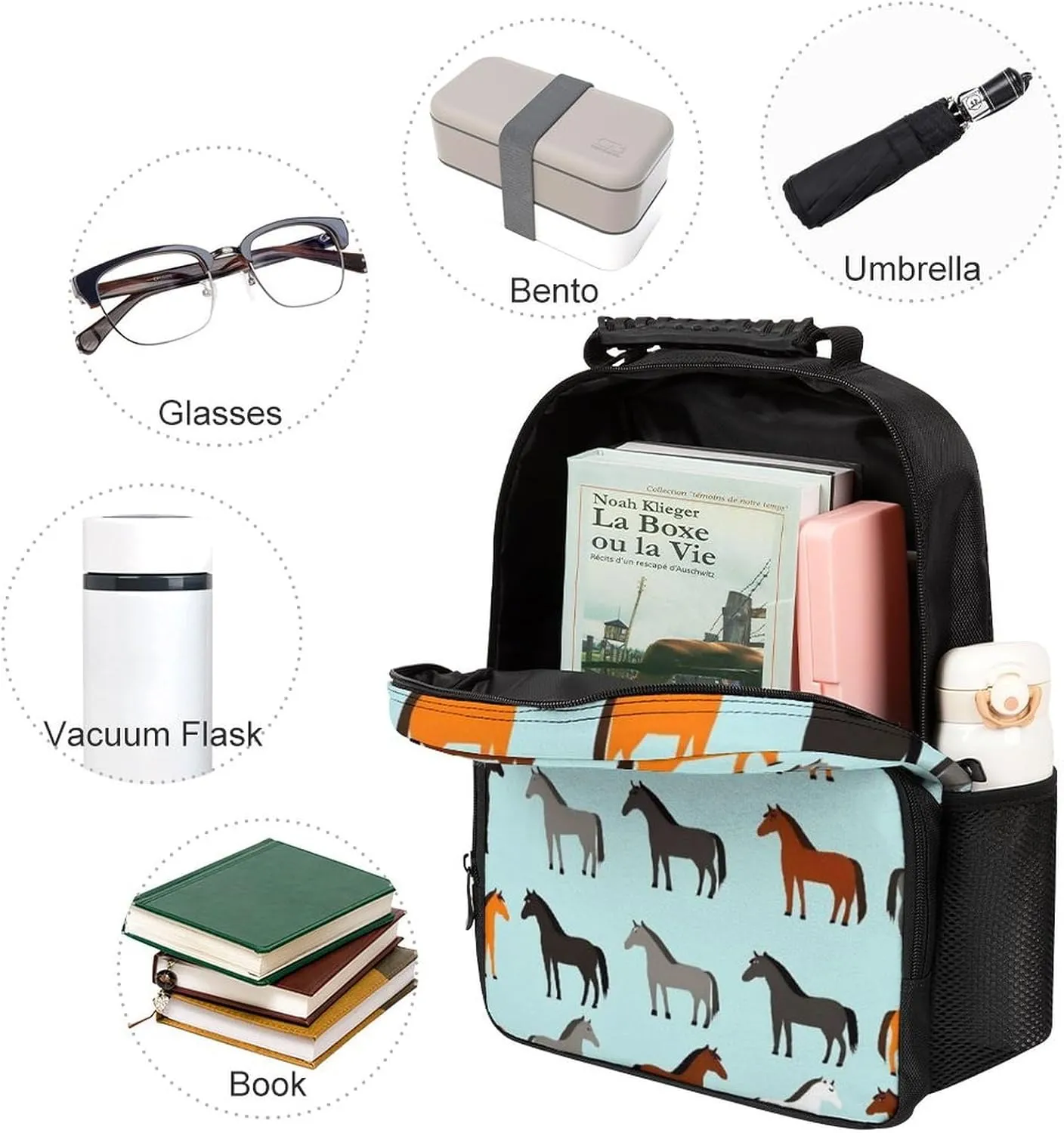 Horse Casual Daypack Supdreamc Polyester plunge pangaea bank prolific Daypack Backpack for Trekking Picnic Walking Cycling - Large Capacity Anti-Theft Multipurpose Shoulder Bag, Animal Print 