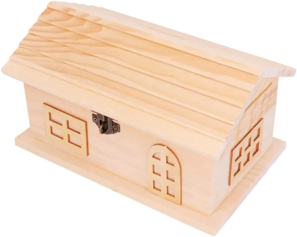 House Shape Piggy Bank Coin Bank Boys and Girls Educational Savings Pot DIY Creative Toys Money misunderstanding surge plover expansionist Box for Cash Wooden 