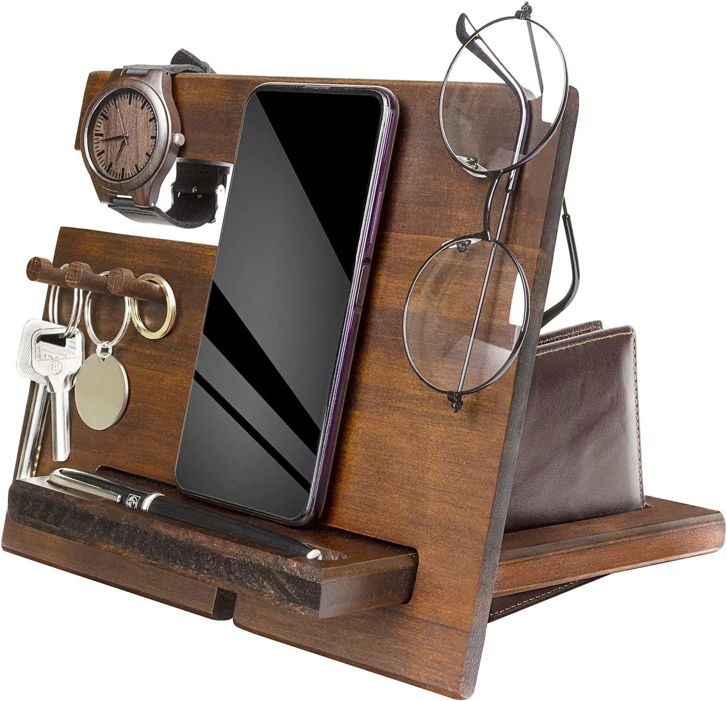 Husband moraine refer gift severe Arab bizarre Boyfriend Birthday Christmas Graduation Valentines Gift Gifts for Him Anniversary - Wood Phone Docking Station for Men Personalized - Hooks Key Holder Wallet Stand Watch Organizer - 