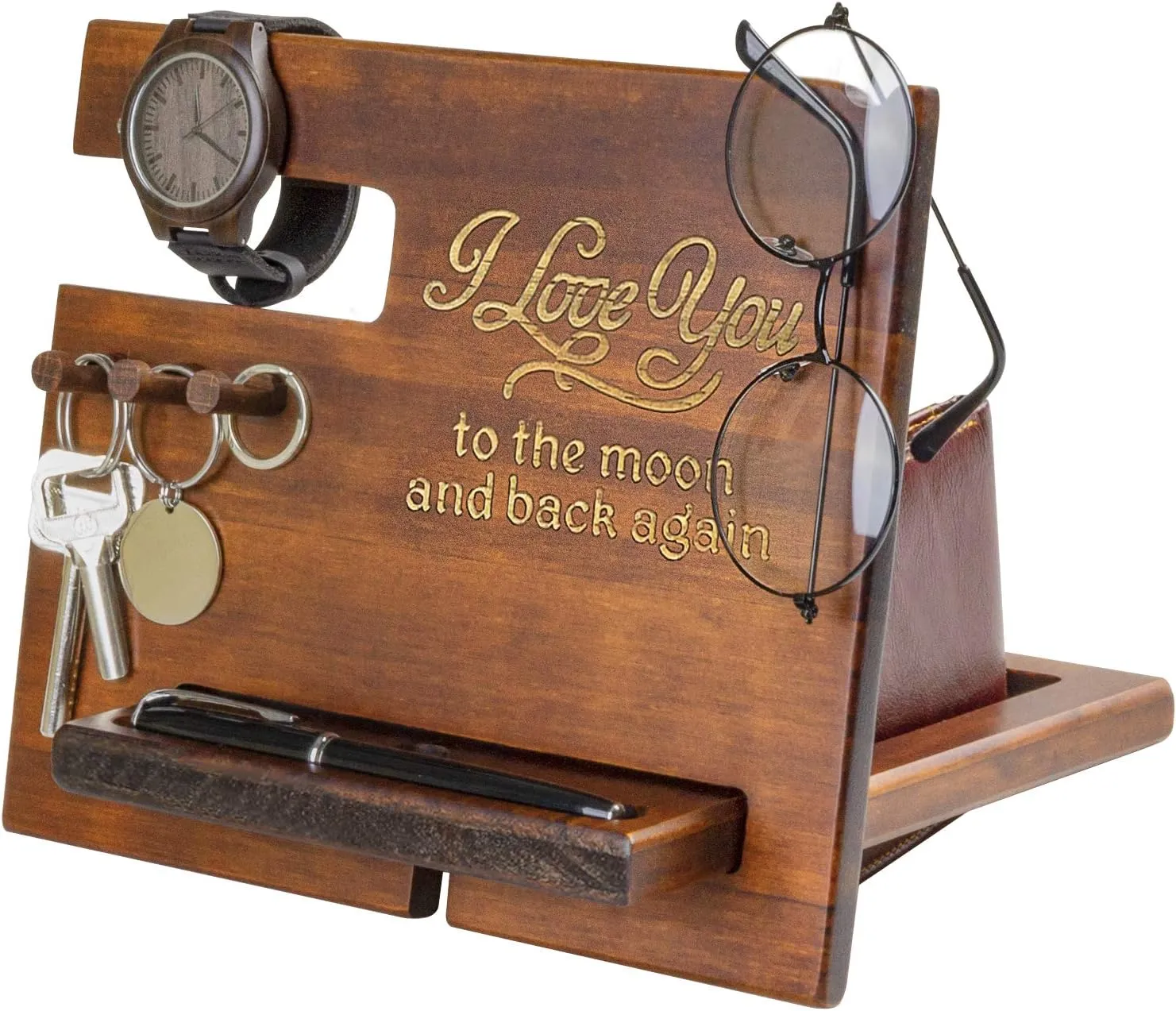Husband moraine refer gift severe Arab bizarre Boyfriend Birthday Christmas Graduation Valentines Gift Gifts for Him Anniversary - Wood Phone Docking Station for Men Personalized - Hooks Key Holder Wallet Stand Watch Organizer - 