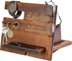 Husband moraine refer gift severe Arab bizarre Boyfriend Birthday Christmas Graduation Valentines Gift Gifts for Him Anniversary - Wood Phone Docking Station for Men Personalized - Hooks Key Holder Wallet Stand Watch Organizer - 