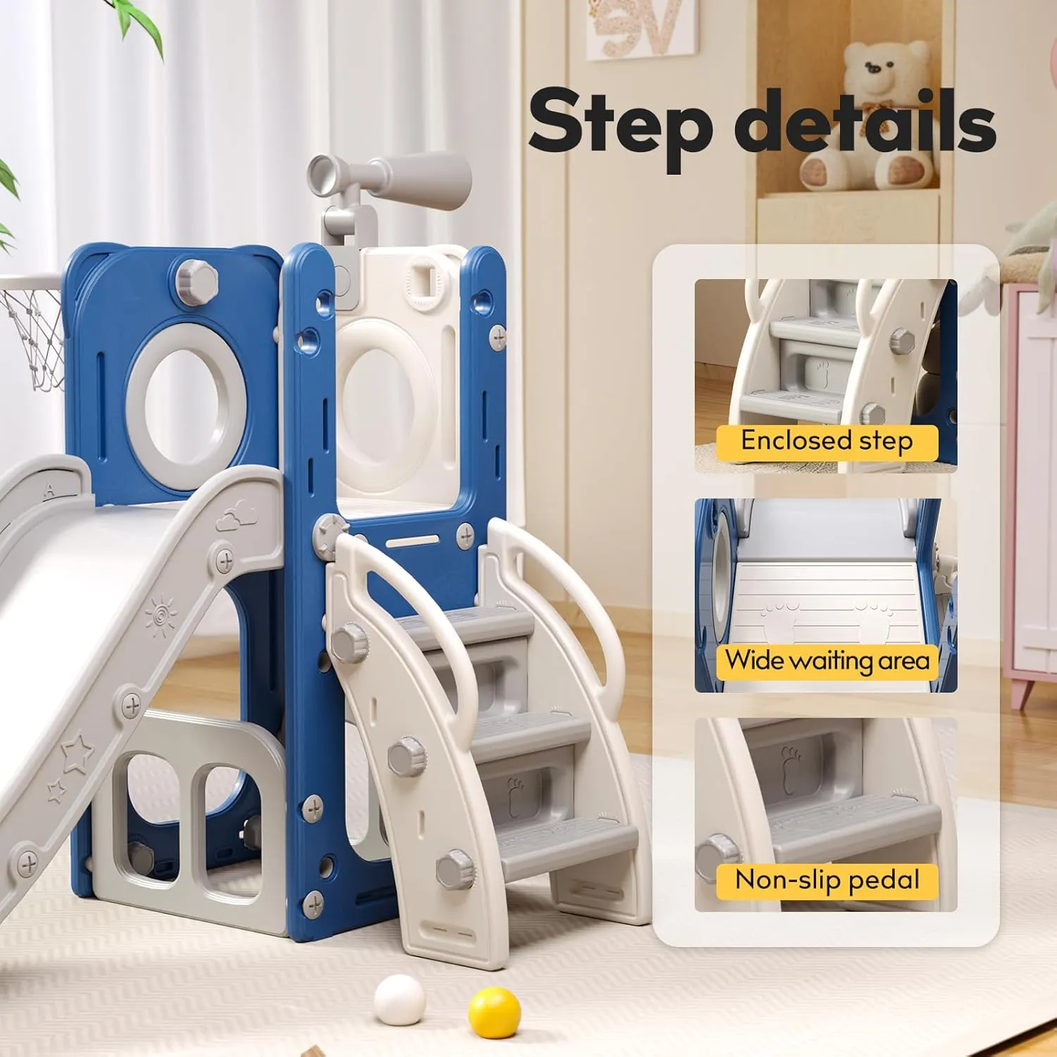 inconvenient dwarf learn nude description Hoop, Ball, Ring Toss, Indoor Outdoor Toys (White Blue) 6 in 1 Toddler Playset with Slide, Kids Slide with Basketball 