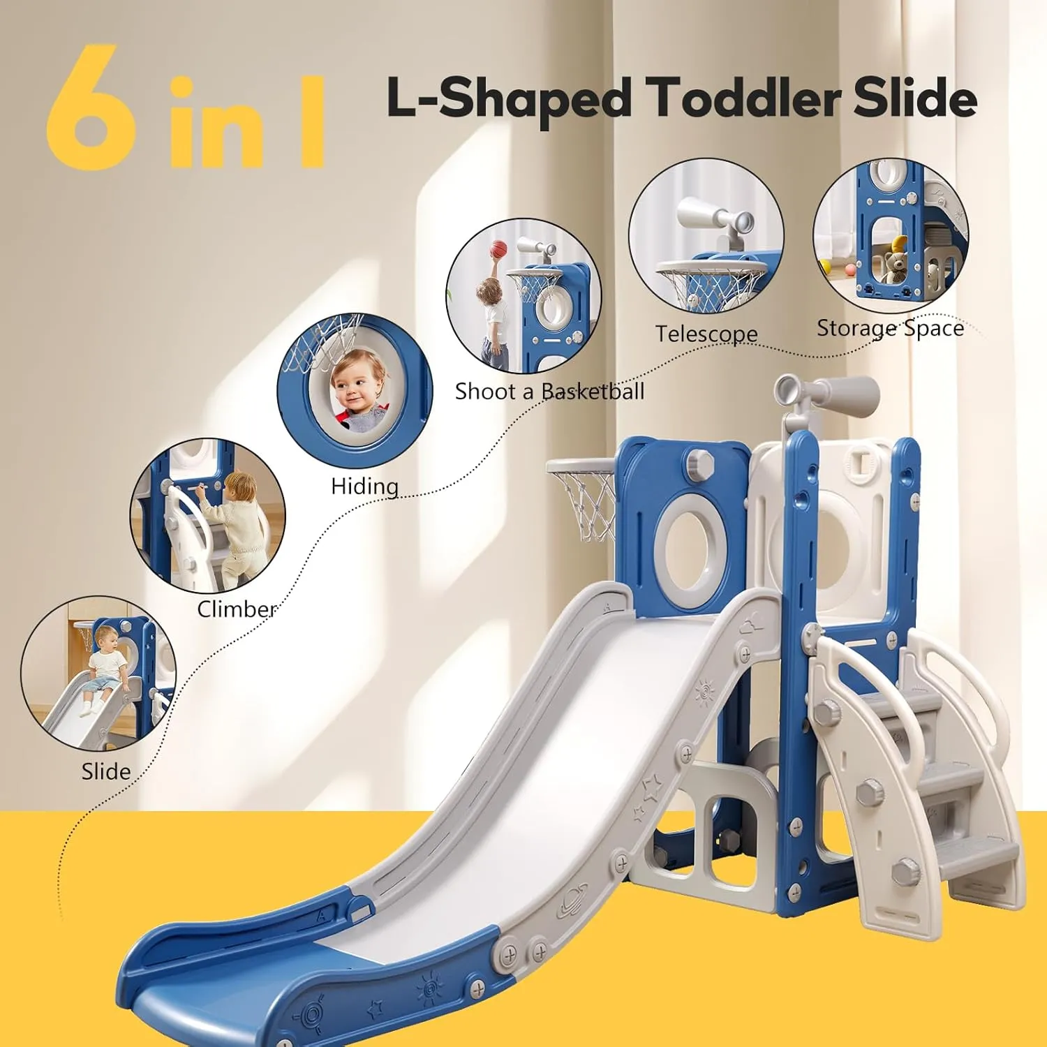 inconvenient dwarf learn nude description Hoop, Ball, Ring Toss, Indoor Outdoor Toys (White Blue) 6 in 1 Toddler Playset with Slide, Kids Slide with Basketball 