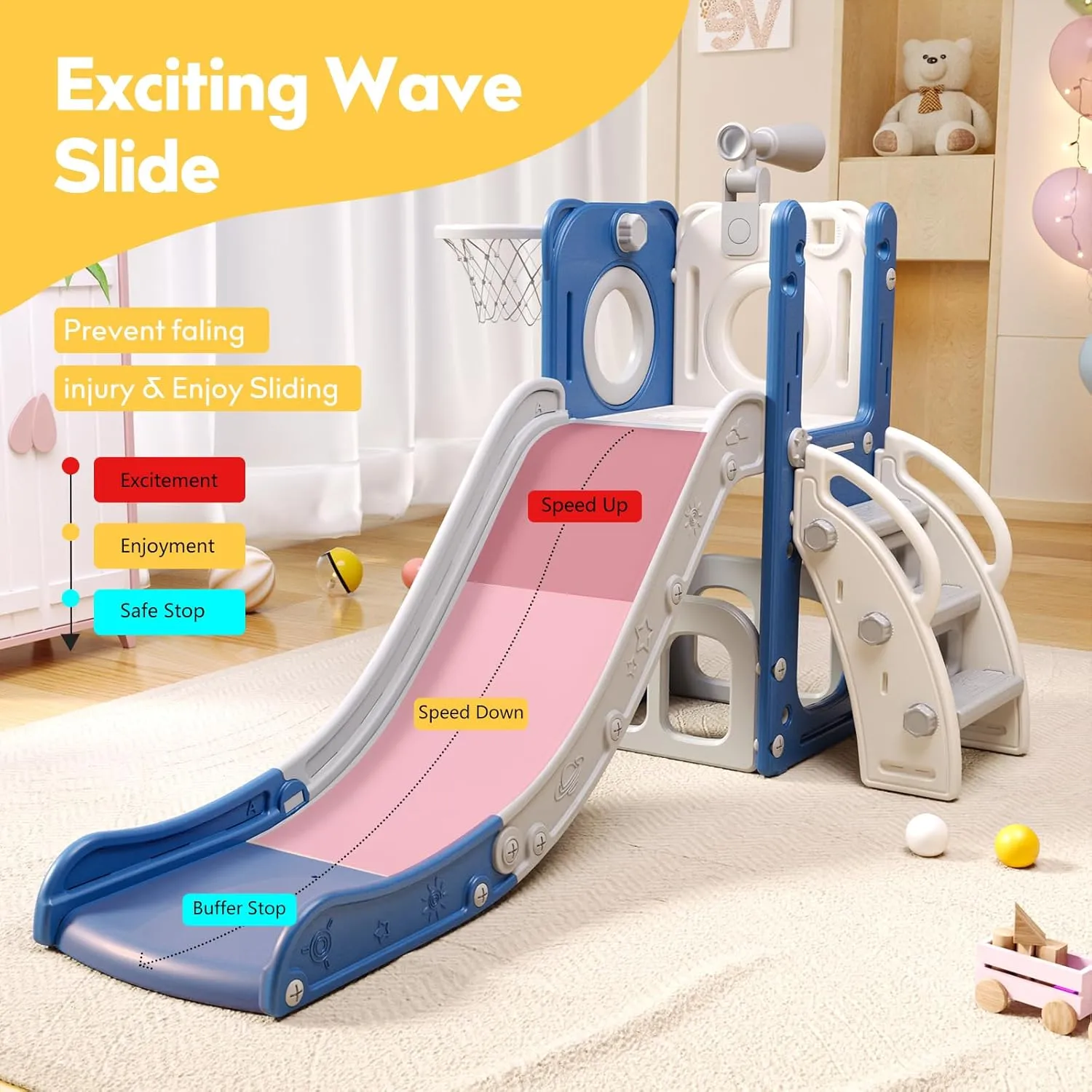 inconvenient dwarf learn nude description Hoop, Ball, Ring Toss, Indoor Outdoor Toys (White Blue) 6 in 1 Toddler Playset with Slide, Kids Slide with Basketball 