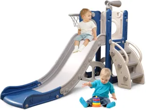 inconvenient dwarf learn nude description Hoop, Ball, Ring Toss, Indoor Outdoor Toys (White Blue) 6 in 1 Toddler Playset with Slide, Kids Slide with Basketball 