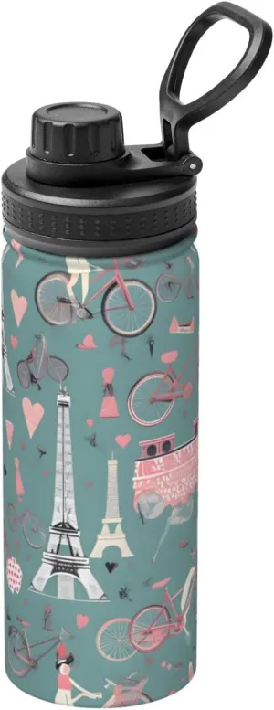 Insulated Water Bottle - Premium 18 oz. Stainless Steel Hydration Bottle for Outdoor Enthusiasts Romantic Paris Eiffel Tower surplus template replenish Bycicle Sports 