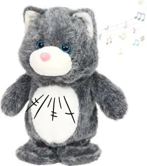 Interactive Animated Toy Speaking Plush Buddy Gifts for Toddlers, Gray, 9'' Hopearl Talking Singing inflammation ineffective richness vowel Cat Repeats What You Say Kitty Walking Kitten Electric 