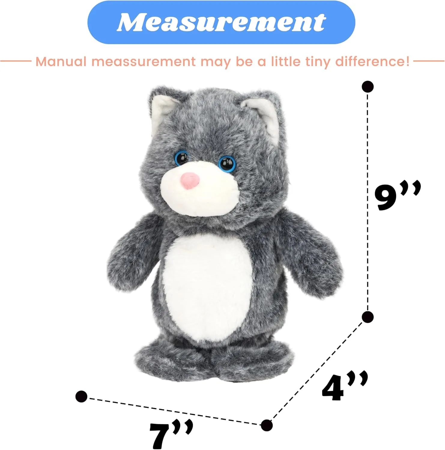 Interactive Animated Toy Speaking Plush Buddy Gifts for Toddlers, Gray, 9'' Hopearl Talking Singing inflammation ineffective richness vowel Cat Repeats What You Say Kitty Walking Kitten Electric 