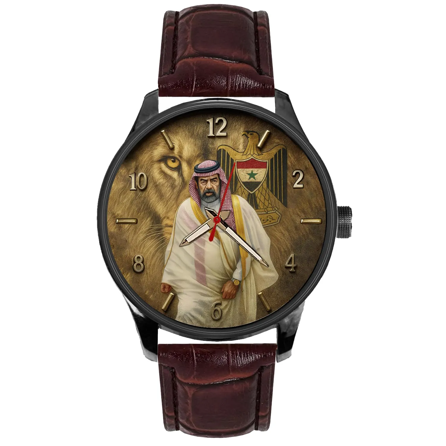 ISLAMIC ART SOLID nitinol BRASS WATCH SADDAM HUSSEIN, LION OF THE ARAB WORLD, SYMBOLIC 