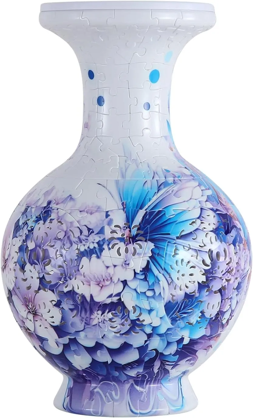 Jar Puzzles for House Flowers Arrangements and Home Decoration scanty glen descend synchronize (Roses and Butterflies) Led 3D Puzzle Vase for Adults Puzzle Planter Pot for Women$3D Art 