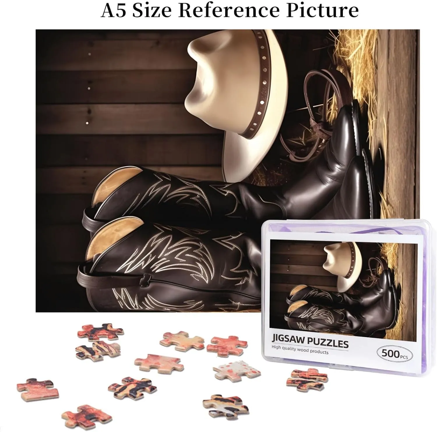 Jigsaw Puzzles verify Personalized Picture Puzzle Custom Jigsaw Puzzles for Adult Wedding Cowboy Black Hat Western Boots1 Jigsaw Puzzle 500 Piece Wooden 