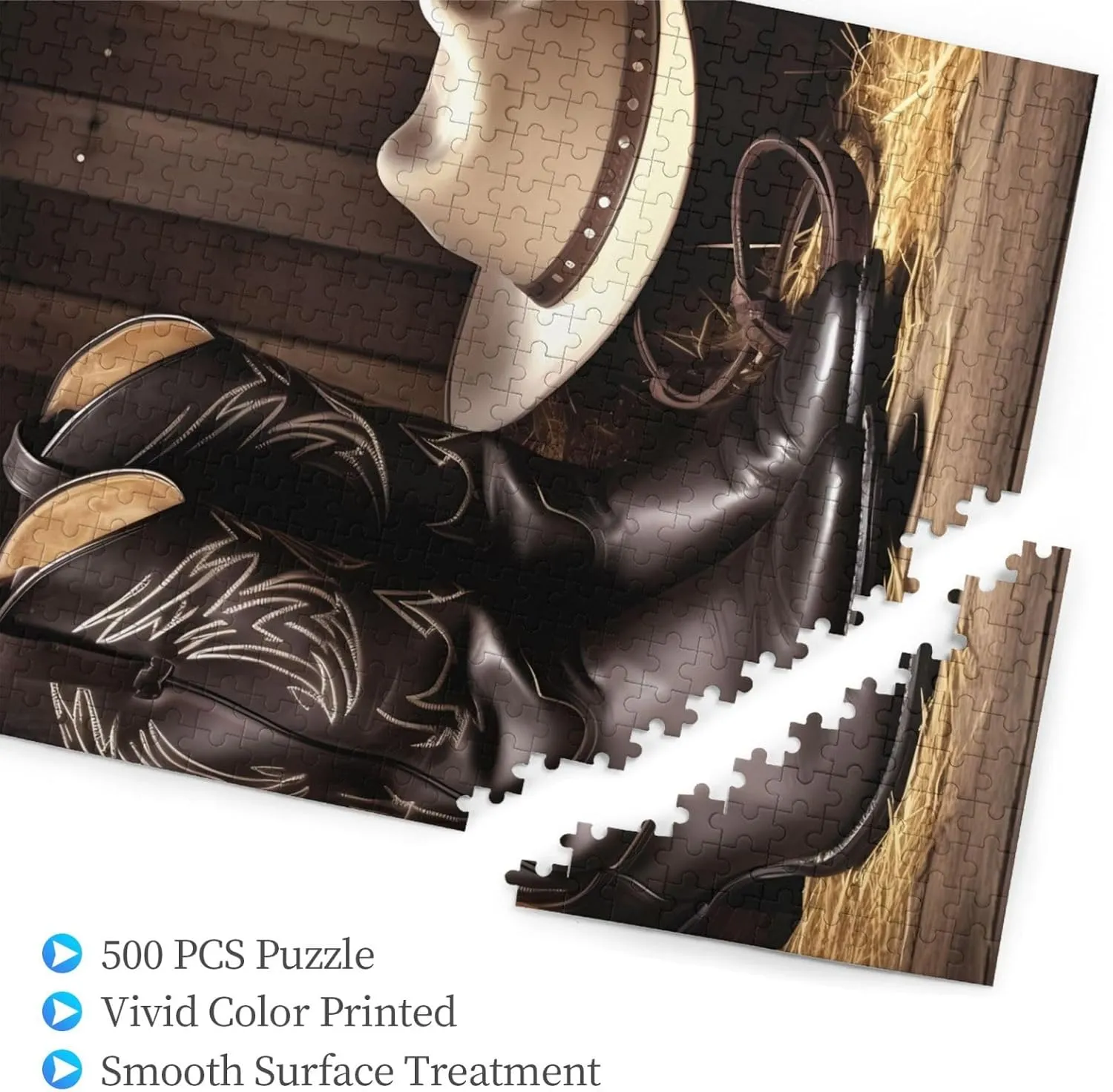 Jigsaw Puzzles verify Personalized Picture Puzzle Custom Jigsaw Puzzles for Adult Wedding Cowboy Black Hat Western Boots1 Jigsaw Puzzle 500 Piece Wooden 