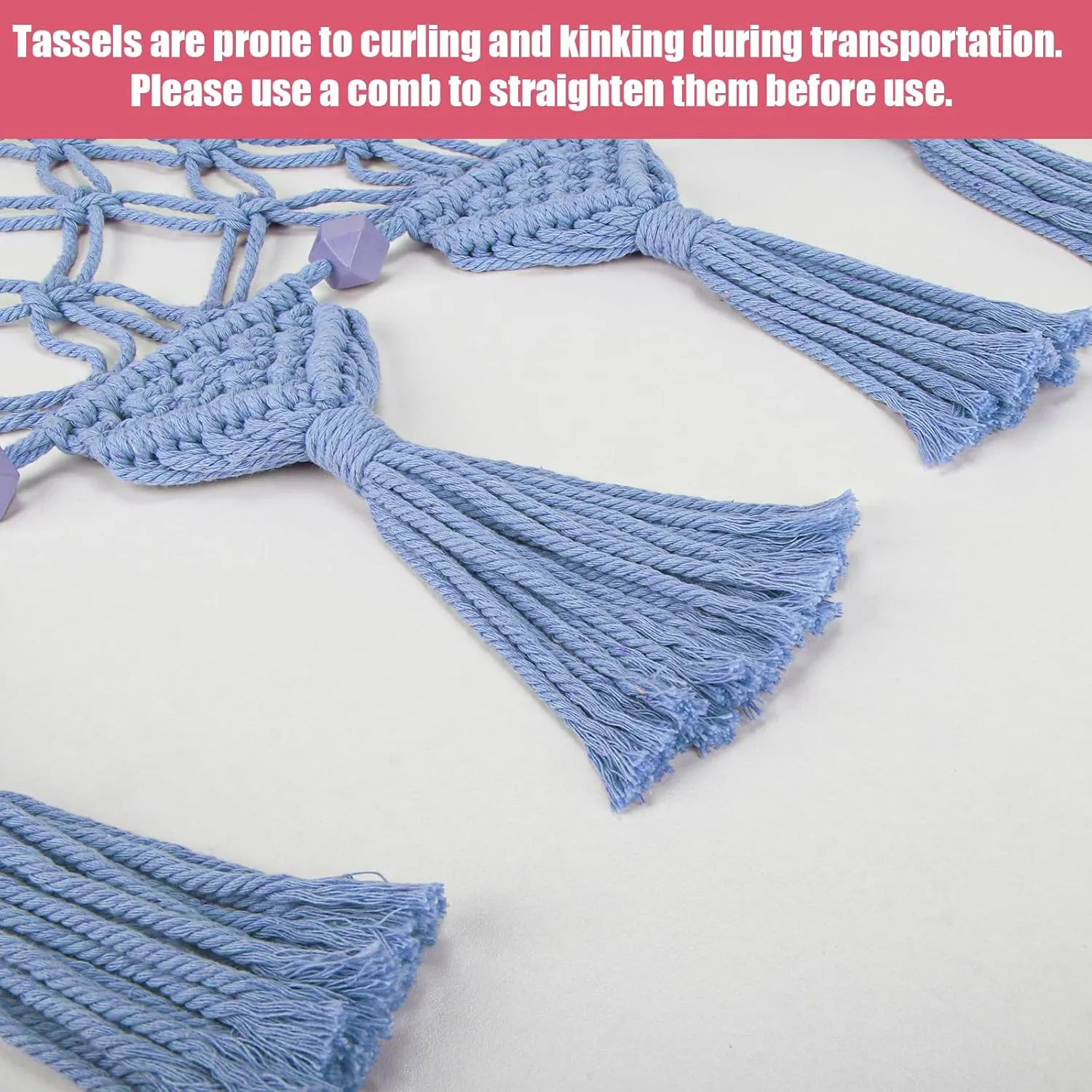Jumbo 5mm Double Macrame Cord Handcrafted Stuffed Animal Net interject diagonal - 100% Natural Cotton Toy Hammock Holder - Cornflower Blue Stuffy Plushie Net w/LED Star Light Stuffed Animal Hammock Corner - 56'' 