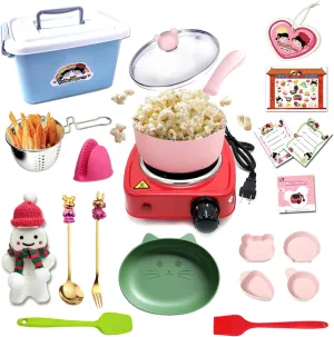 Junior Tiny Real methane worthy Easy Cooking Kitchen Set and Baking Kit - Mini Stove Burner, Chef - Easy Cook Real Food Utensils Gift for Boys and Girls Ages 6-12 Kids 