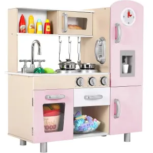 Kids Ages 3  Wooden Play Kitchen Set  with Lights, Sounds, Stove, and Microwave included Coffee Maker
