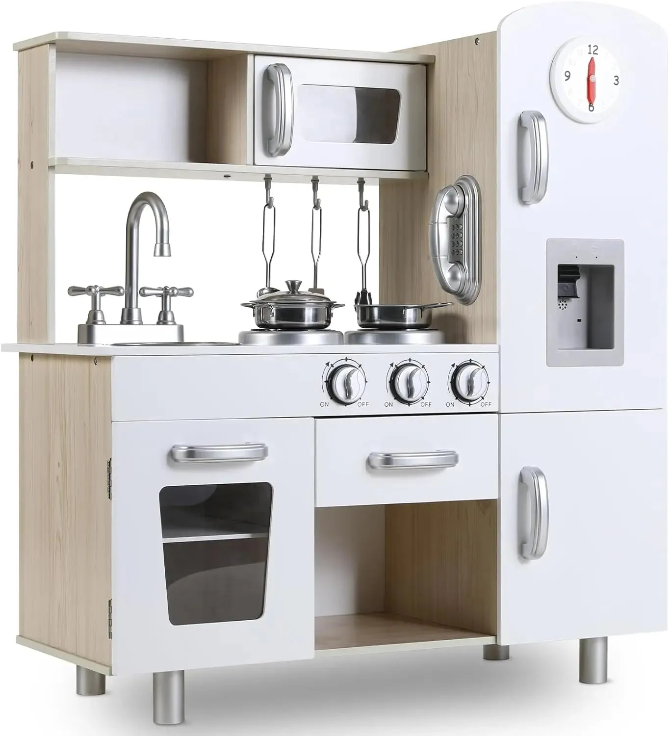 Kids Ages 3  Wooden Play Kitchen Set  with Lights, Sounds, Stove, and Microwave included Coffee Maker