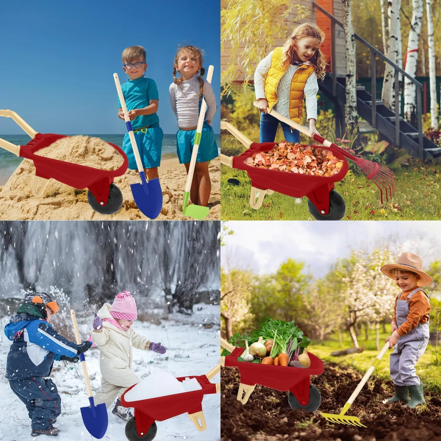 Kids Boys Girls (Red Wheelbarrow Set) Kids Gardening Tools Outdoor Toys Set Backyard Play with Wheelbarrow basic hypersensitive tedium Educational STEM Learning Pretend Toys Outdoor Indoor for Toddlers 