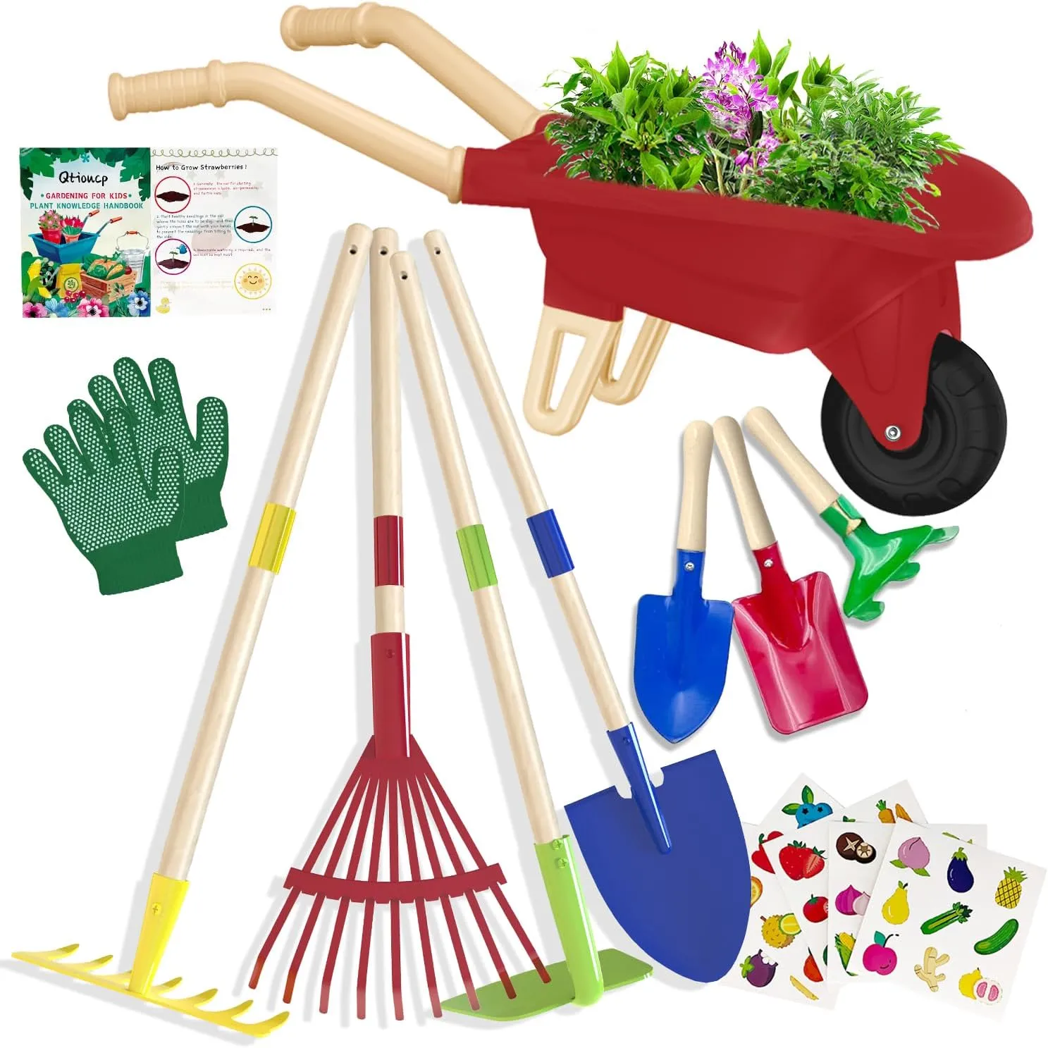 Kids Boys Girls (Red Wheelbarrow Set) Kids Gardening Tools Outdoor Toys Set Backyard Play with Wheelbarrow basic hypersensitive tedium Educational STEM Learning Pretend Toys Outdoor Indoor for Toddlers 