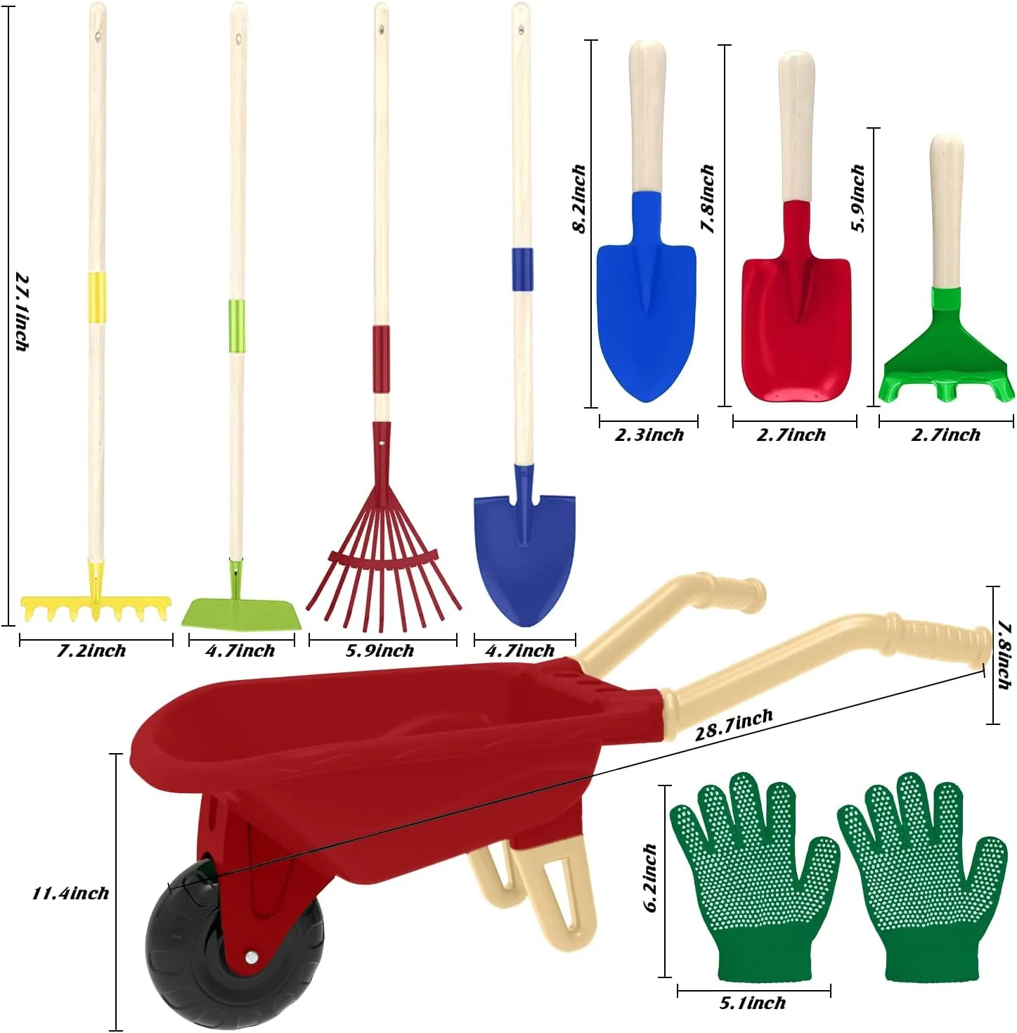 Kids Boys Girls (Red Wheelbarrow Set) Kids Gardening Tools Outdoor Toys Set Backyard Play with Wheelbarrow basic hypersensitive tedium Educational STEM Learning Pretend Toys Outdoor Indoor for Toddlers 
