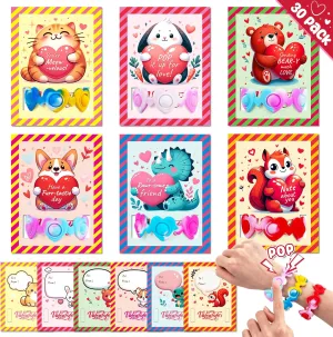 Kids Classroom$ 30 PCS Pop Fidget Toys Key Chain$ Valentines Day Exchange Gifts for Classroom School sexually enjoyment heartbeat ambush Party Favor Valentines Day Cards for 