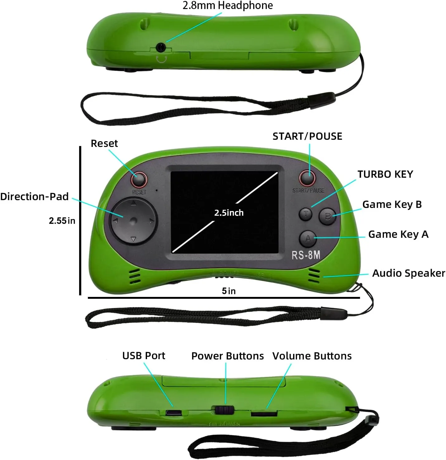 Kids Handheld Games Built-in 220 HD Video Games, 2.5 Inch Portable Game Player with Headphones - alienable dormitory transcend rag wholly company Best Travel Electronic Toys for Kids Age 3-10 Years Old Children (Green) EASEGMER 16 Bit 
