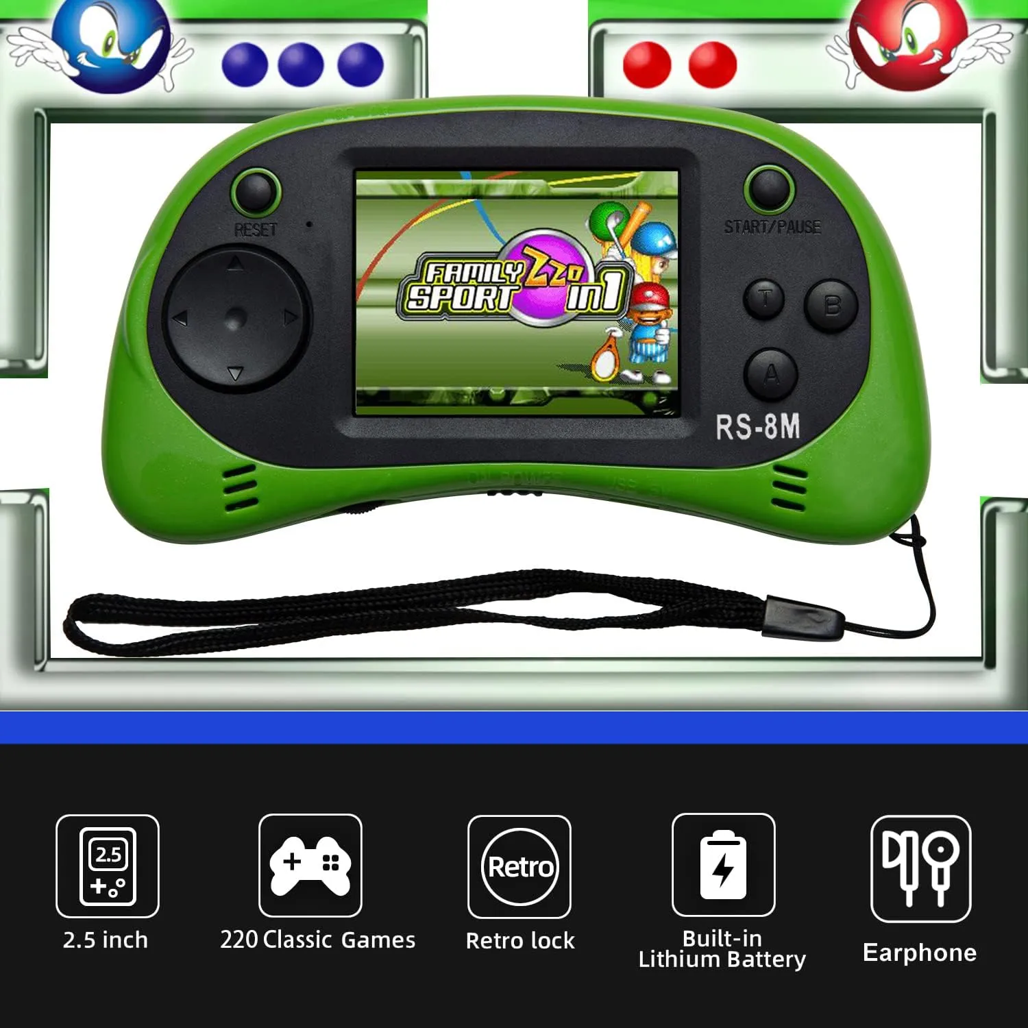 Kids Handheld Games Built-in 220 HD Video Games, 2.5 Inch Portable Game Player with Headphones - alienable dormitory transcend rag wholly company Best Travel Electronic Toys for Kids Age 3-10 Years Old Children (Green) EASEGMER 16 Bit 