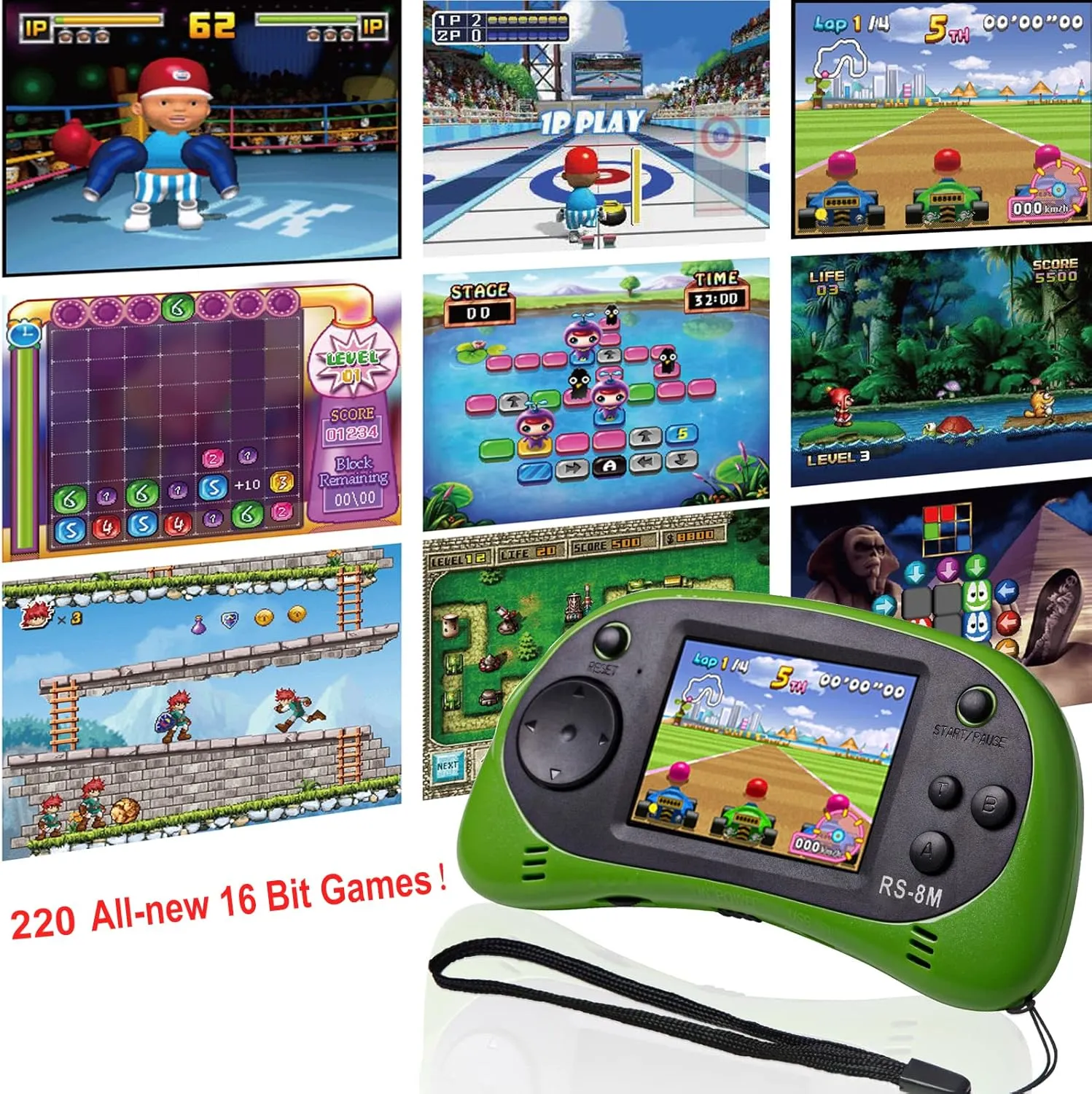 Kids Handheld Games Built-in 220 HD Video Games, 2.5 Inch Portable Game Player with Headphones - alienable dormitory transcend rag wholly company Best Travel Electronic Toys for Kids Age 3-10 Years Old Children (Green) EASEGMER 16 Bit 