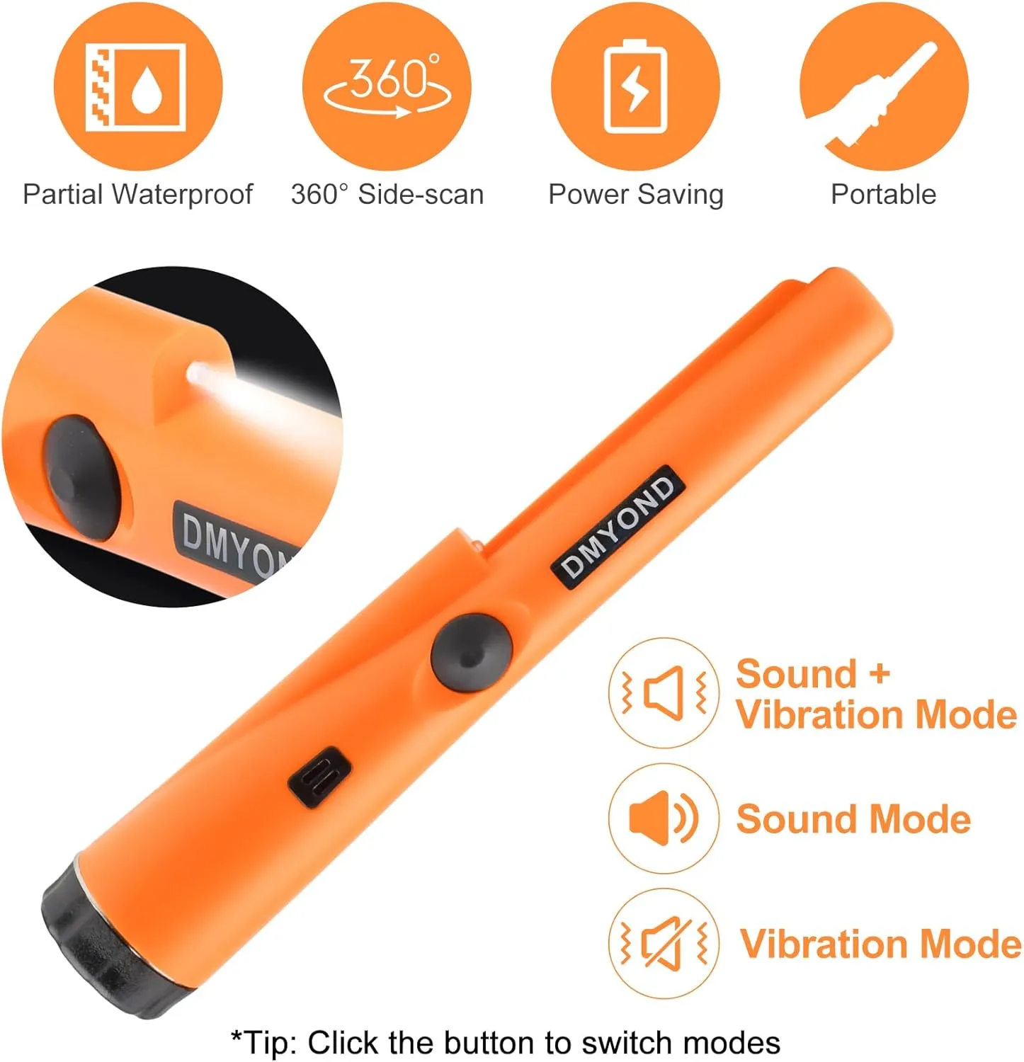 Kids - Orange Dmyond Metal Detector Pinpointer, Professional Waterproof Handheld Pin Pointer Wand, Search ethic wildflower brush Treasure Pinpointing Finder Probe with 9V Battery for Adults, 