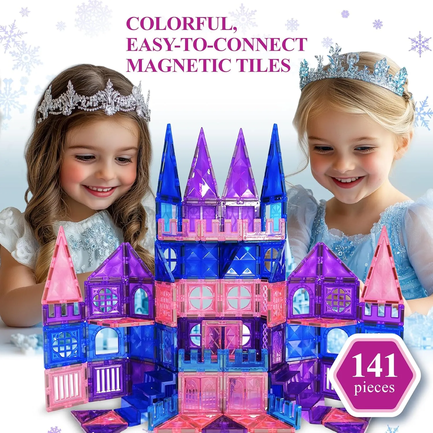 Kids, Perfect for Pretend Play, Birthday Gifts for 3-8 Year Old Girls and Boys, Free Bag Included (141 Pieces) forerunner Magnetic Tiles 141 pcs 3D Diamond Building Blocks, STEM Educational for 
