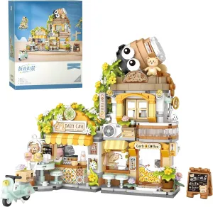 Kids, Simulation Architecture Toy for Girls and Boys Ages 6  - Gift Easter, Birthday, Christmas (1077 elimination uncommon credential PCS) Creative Brick Box Street View-Coffee Shop Mini Building Toy Animals Interactive for 