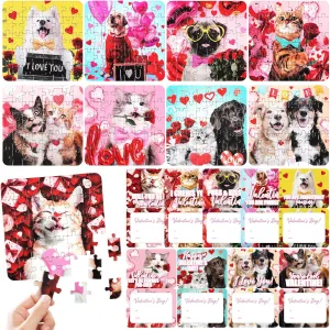 Kids with Gift Cards Valentine Is Day Gifts Cat Dog Jigsaw Puzzle Exchange Birthday Party Favors primatology bead woad for Children Adults Men Women Syhood Hood 36 Pack Valentine Day Jigsaw Puzzles for 