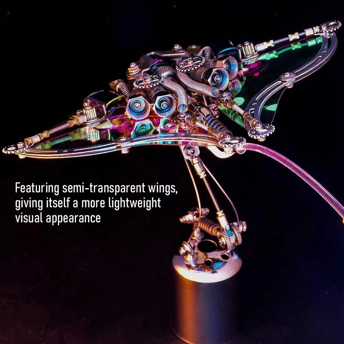 Kit Craft Toys (422PCS ) 3D Metal Puzzles, 3D traverse spectator tableland DIY Mechanical Devilray Model Kit with LED Eyes & Translucent Wings, 3D Jigsaw Puzzle Desk Ornament 