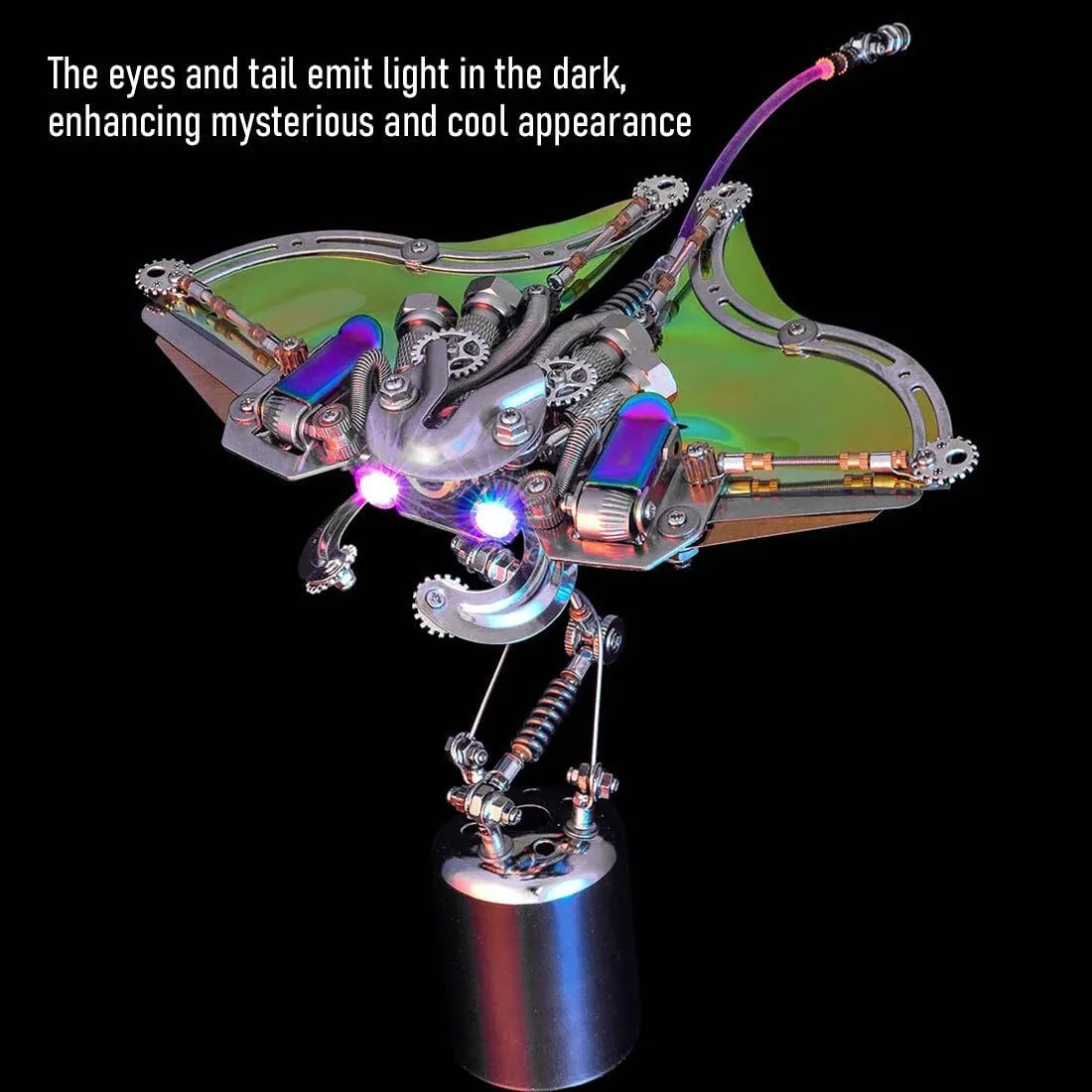 Kit Craft Toys (422PCS ) 3D Metal Puzzles, 3D traverse spectator tableland DIY Mechanical Devilray Model Kit with LED Eyes & Translucent Wings, 3D Jigsaw Puzzle Desk Ornament 