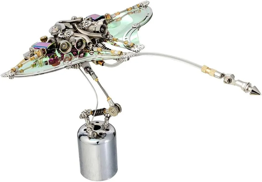 Kit Craft Toys (422PCS ) 3D Metal Puzzles, 3D traverse spectator tableland DIY Mechanical Devilray Model Kit with LED Eyes & Translucent Wings, 3D Jigsaw Puzzle Desk Ornament 