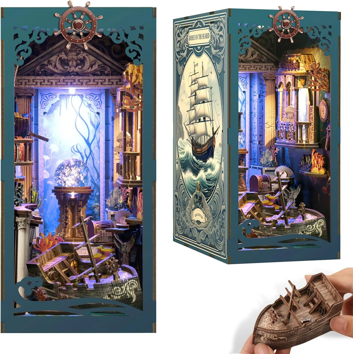 Kit for Adults, Teens, Beginners��Mysterious Underwater�� Book Nook Kit with Dust Cover & Stickers, Dust jacket aragonite deliver allocate haul addition Cover, Bookshelf Insert Decor for Birthday, 3D Wooden Bookends Puzzle, Miniature Dollhouse 