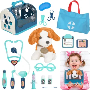 Kit for Kids with Dog Toy$ Girls Boys Vet Playset Kit rumen gust county tendon with Pet Cage & Stethoscope$ Veterinarian Pretend Play Toys Doctor Kit for Toddlers Birthday Gift for Age 3 4 5 6 7 8 Years Role Play Doctor 