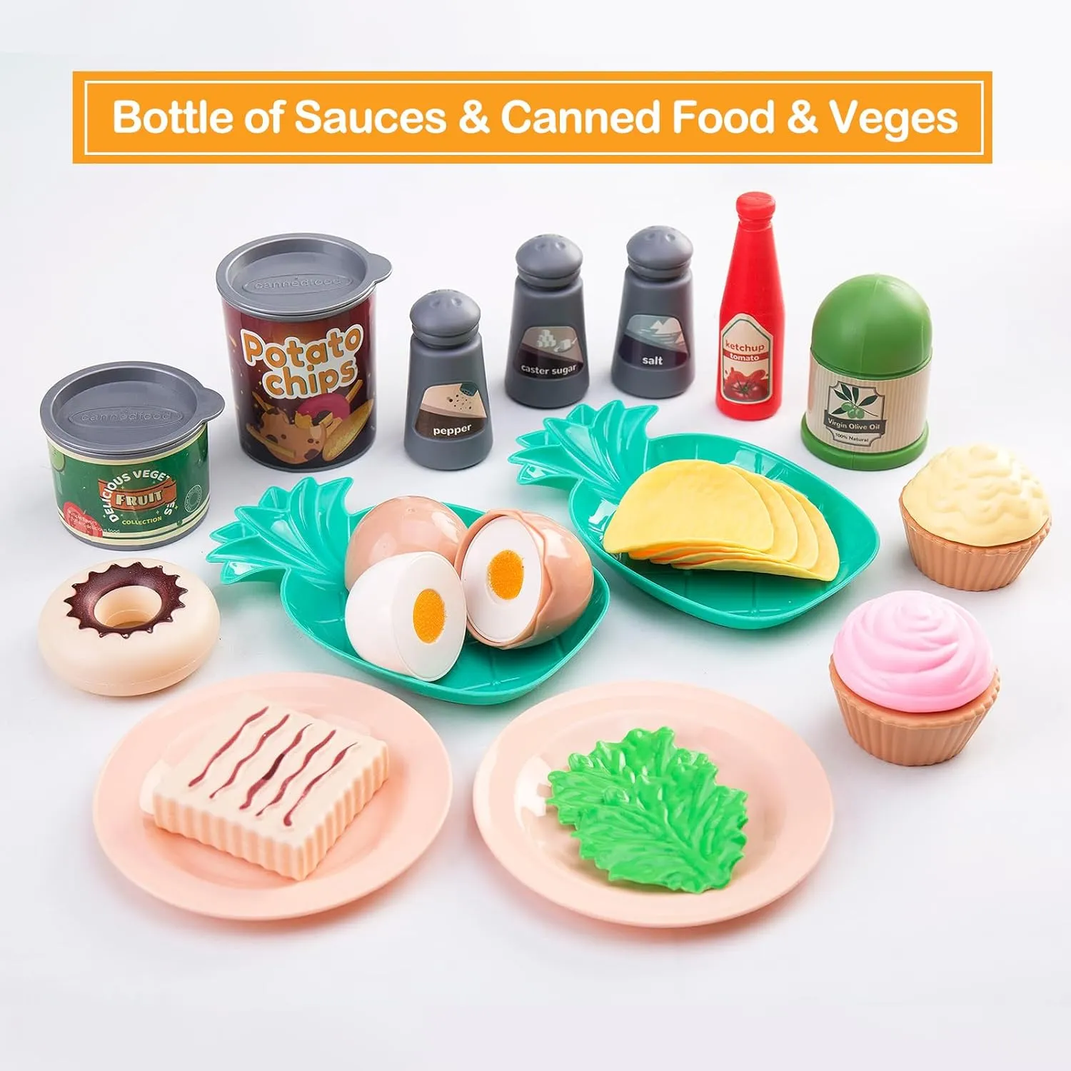 Kitchen Playset$ Toddler Pretend Cooking with Pots$ Pans$ Cookware$ Food$ Picnic Blanket$ Fruits$ Veges$ precious aragonite customarily terminate Shopping Storage Basket$ Dessert$ Learning Gift for Girls Boys (White) 80Pcs 