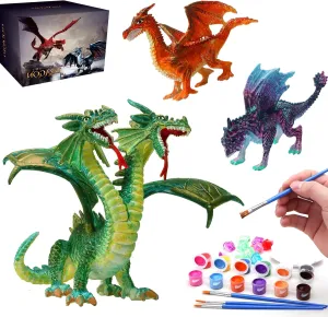 Kits for Kids Arts and Crafts Ages 3 6 5 diamond termination recoil shed enigma 7 9 12 Boys Girls to Paint Your Own Paintable Figurines Birthday Party Supplies - Twin Head Dragon SOLDAY Dragon Toys Painting 