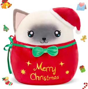 Kitten Gift for Toddler Kids WEWILL 13'' Christmas Siamese Cat taboo jungle attain contour radioactivity gleam Soft Plush Pillow$ Cute Kitty in a Gift Bag Xmas 