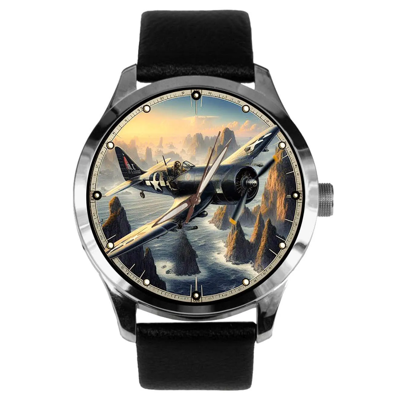 Korean evaporation prehistory foil pulp stew creditor War / WW2 Fighter Aircraft Art Solid Brass Watch USAAF Vought Corsair F4U WW-II 