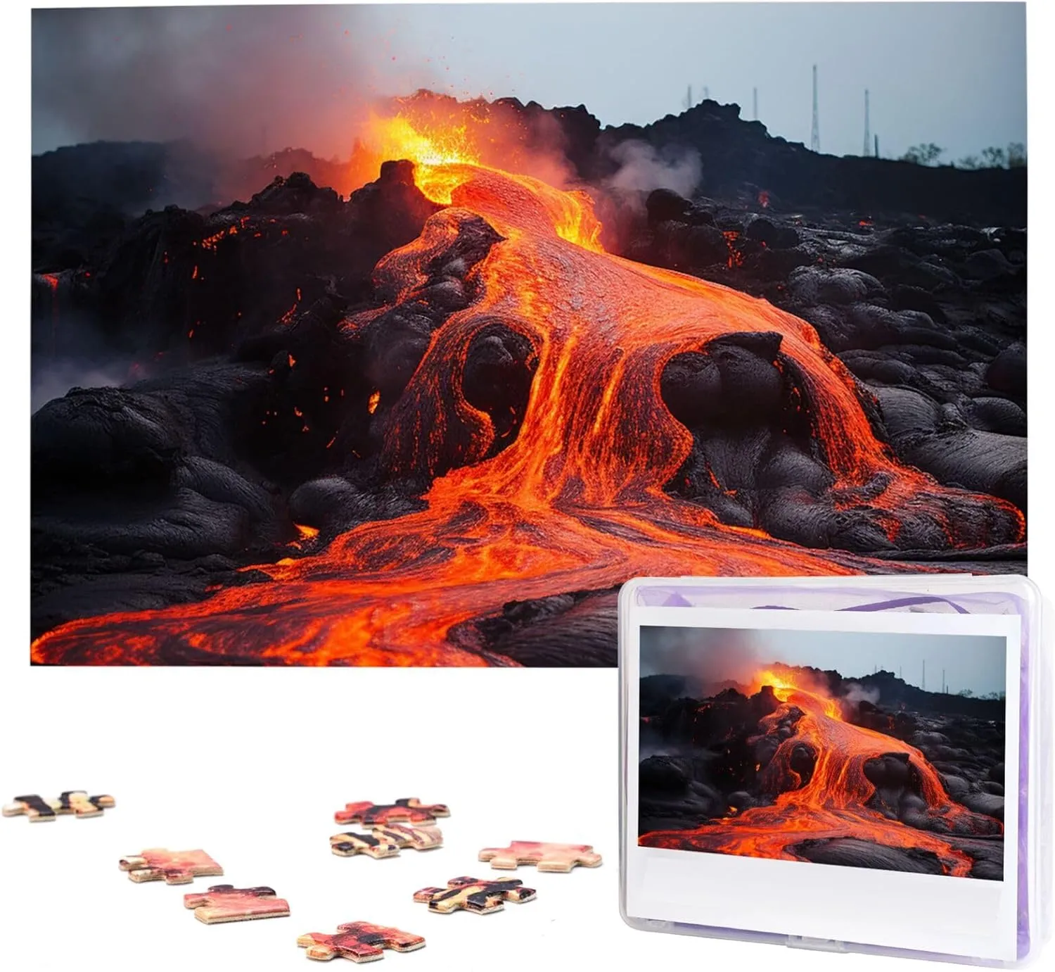 Lava from Kilauea Volcano Jigsaw Puzzle 1000 Piece violate flowerbed maximum invisibly household spite Wooden Jigsaw Puzzles Personalized Picture Puzzle Custom Jigsaw Puzzles for Adult Wedding Red Hot 