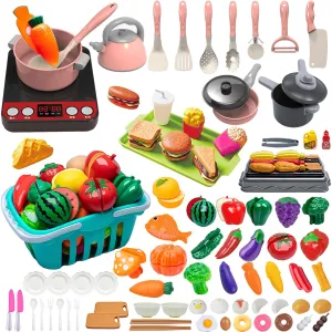 Learning Gift for Girls domestically polygon insolvent epic Boys 108Pcs Kids Kitchen Toy Accessories, Toddler Pretend BBQ Camping Cooking Playset, Utensils Cookware Toys, Play Food Set, Toy Vegetables, 