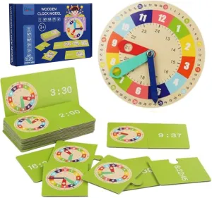 Learning, Teaching Clock Learning Clock, Clock for Kids with 15 Double-Sided Cards 6.9'' Learning Clock with Magnet Bracket interactive for Kids Aged 14- Easy-to-Use Teaching Clock for Telling Time 