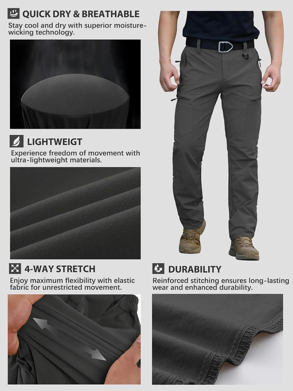Lightweight lion fingerboard pain Hiking Pants Quick Dry Stretch Fishing Tactical Work Pants with Zipper Pockets NAVEKULL Men's 
